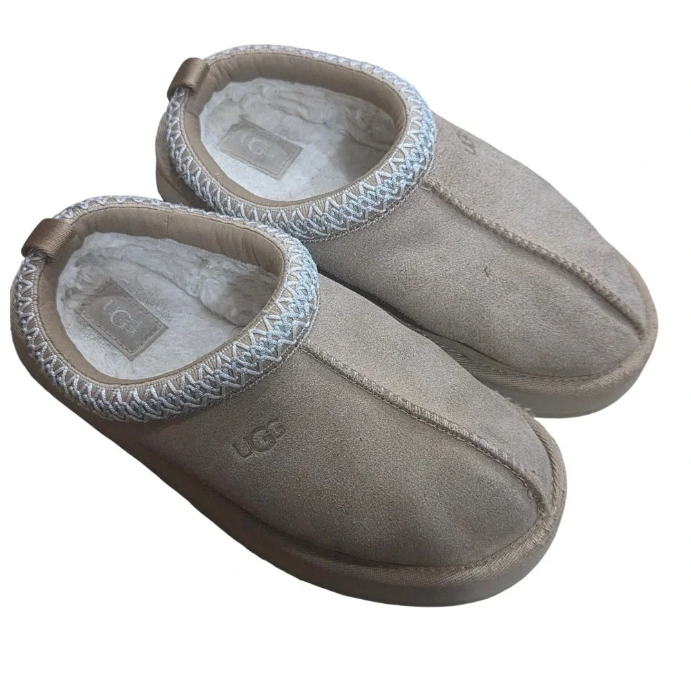 UGG Tasman Platform Suede Slipper Tan Sand Braided Kids Youth Shoes Shearling 3